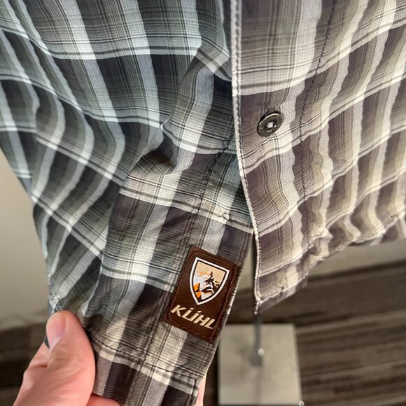 KUHL Men's white, gray and green wicking plaid short sleeve shirt Medium M EUC - Picture 5 of 7